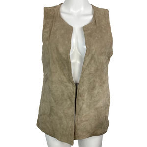 Ecru Vest Womens Sz S Beige‎ Suede Leather Puff Knit Lightweight Neutral